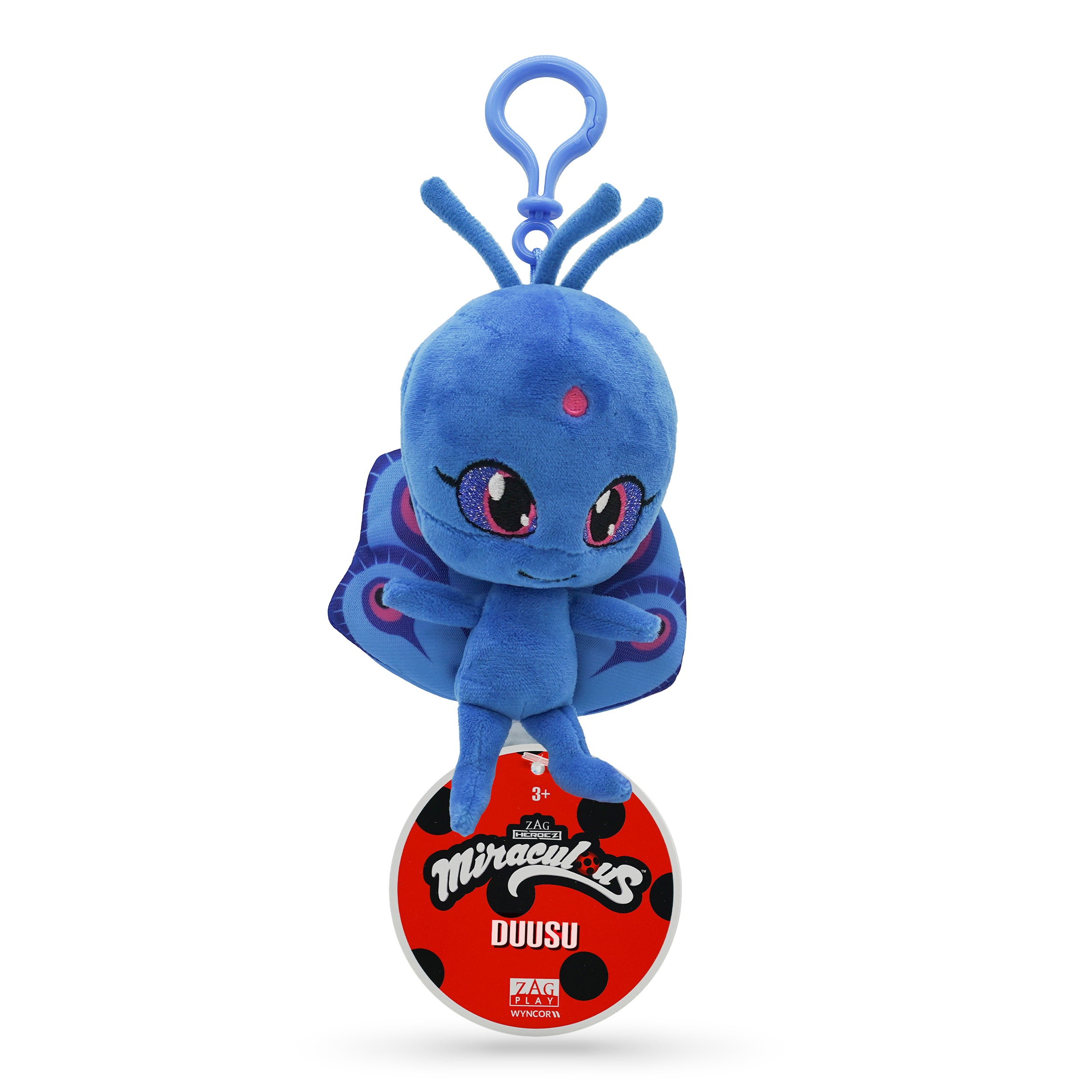Miraculous Ladybug - Kwami Lifesize 5-Inch Plush Clip-On Toy, Super Soft Collectible with Glitter Stitch Eyes and Matching Backpack Keychain, Duusu