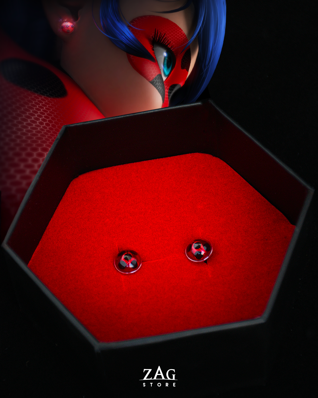 Miraculous ladybug spots on transformed activated earrings